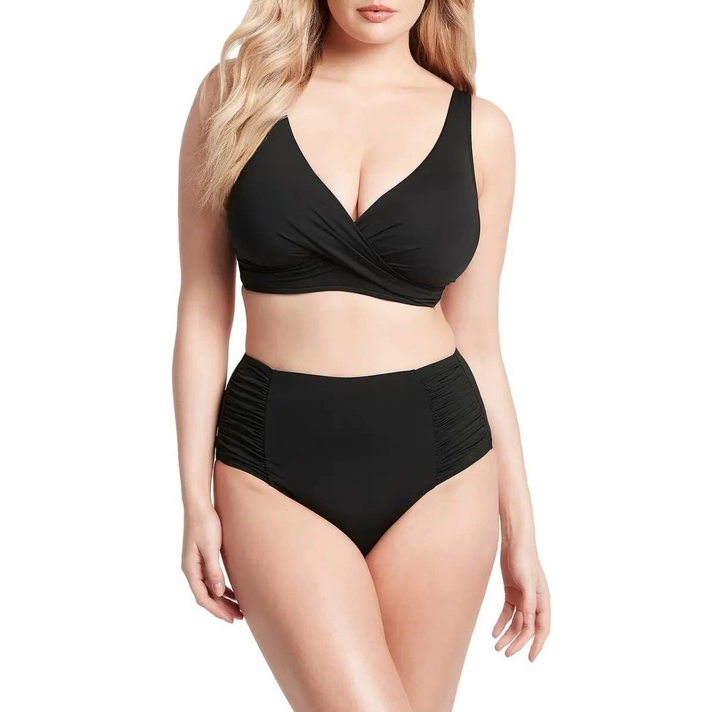 Sea Level Swim Essentials Gathered Side High Waist Bottom Black Size 16